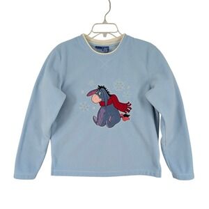 Disney‎ Eeyore Fleece Sweatshirt Light Blue Embroidered Winter Logo Size M